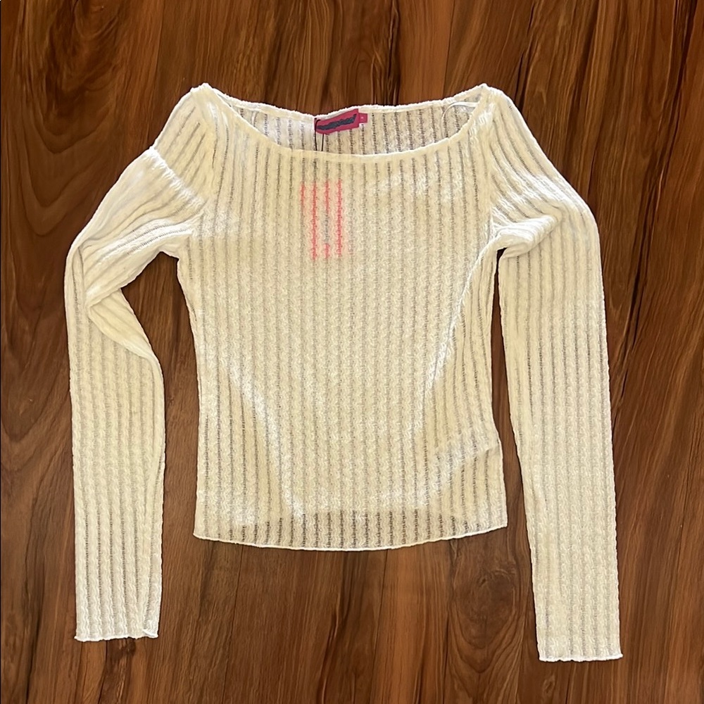 White Ribbed Long Sleeve Top
